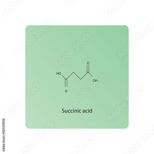 Succinic acid skeletal structure diagram.aliphatic acid compound molecule scientific illustration.
