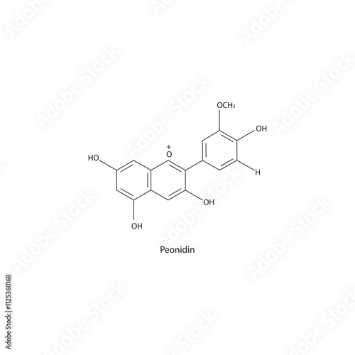 Peonidin skeletal structure diagram.anthocyanin compound molecule scientific illustration.