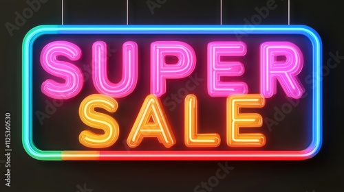 Vibrant neon sign displaying a super sale, perfect for attracting customers and promoting a special offer.