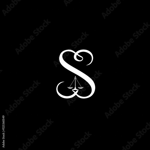 Elegant monogram 'S' with justice scales.