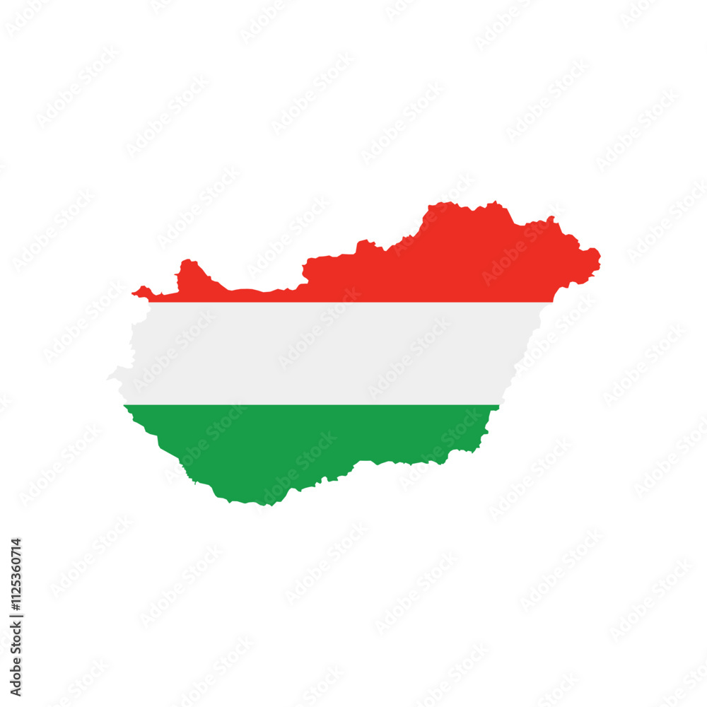 Vector illustration of Hungary map overlaid with the national flag, highlighting the country's geographic outline combined with its national colors. Vector illustration of Hungary map overlaid with the national flag, highlighting the country's geographic outline combined with its national colors.