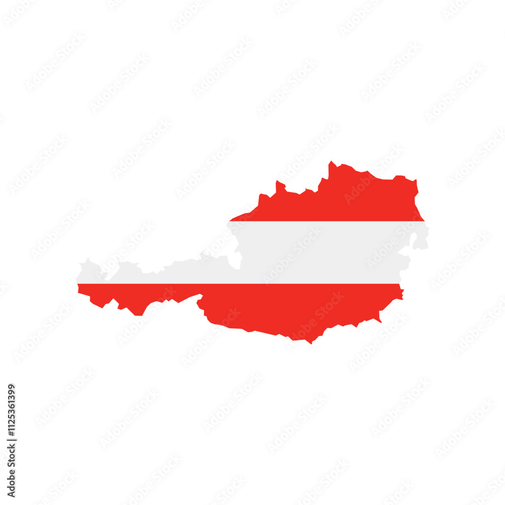 Vector illustration of Austria map overlaid with the national flag, highlighting the country's geographic outline combined with its national colors. Vector illustration of Austria map overlaid with the national flag, highlighting the country's geographic outline combined with its national colors.