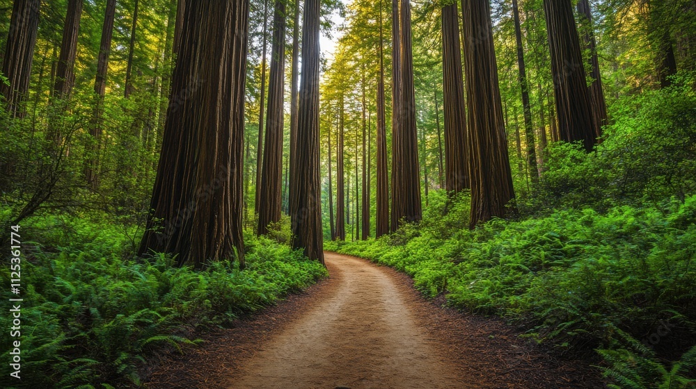 Majestic Redwood forest path. Majestic Redwood forest path.