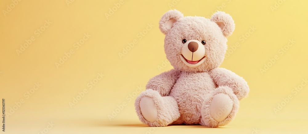 A playful teddy bear emoji sitting happily on a pastel yellow background A playful teddy bear emoji sitting happily on a pastel yellow background