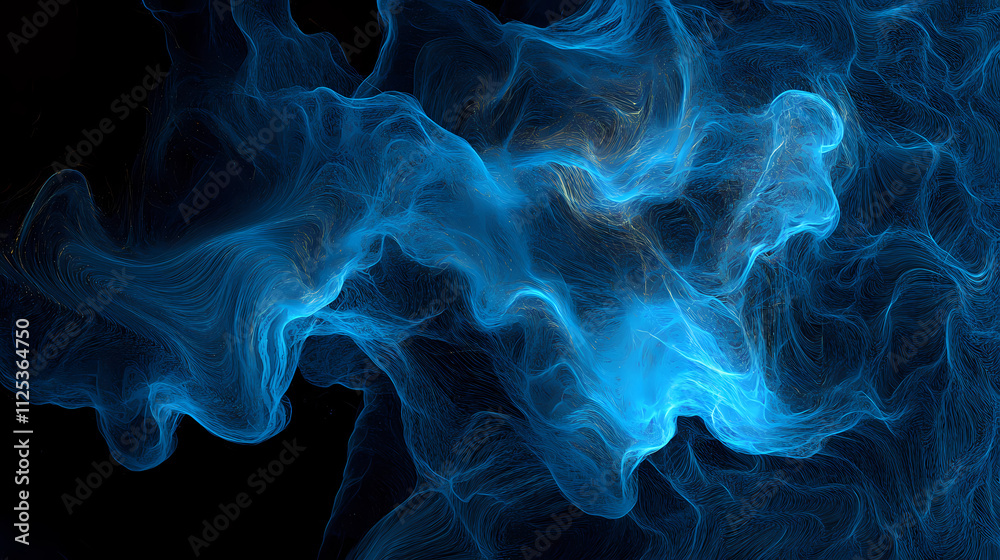 Fototapeta premium Digital particle wave pattern in blue, dark futuristic background, radiant glow. Radiant. Illustration
