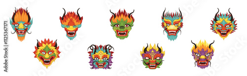 Chinese Dragon Head Symbol and Mask Vector Set