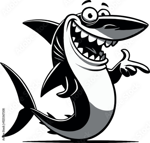 Funny Shark Silhouette Vector with Big Cartoon Eyes and Cheeky Grin - Transparent Background Illustration