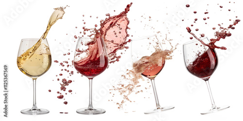 red wine pouring into glass isolated on white background 