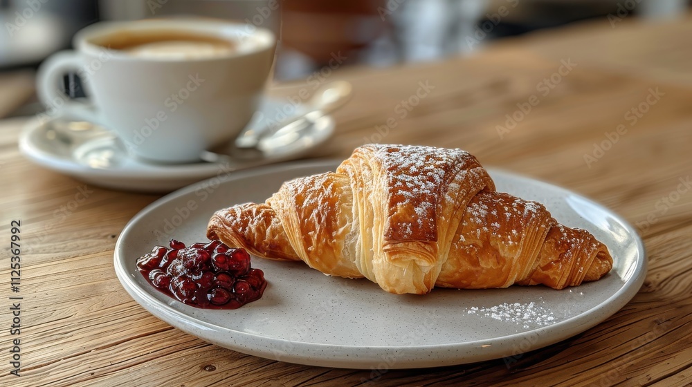 Croissant with honeyberry marmalade and a cappuccino Croissant with honeyberry marmalade and a cappuccino