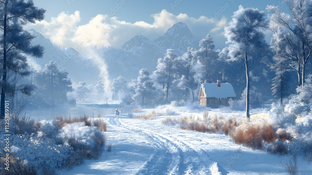 Winter Wonderland Cabin in Snowy Mountains Winter Wonderland Cabin in Snowy Mountains