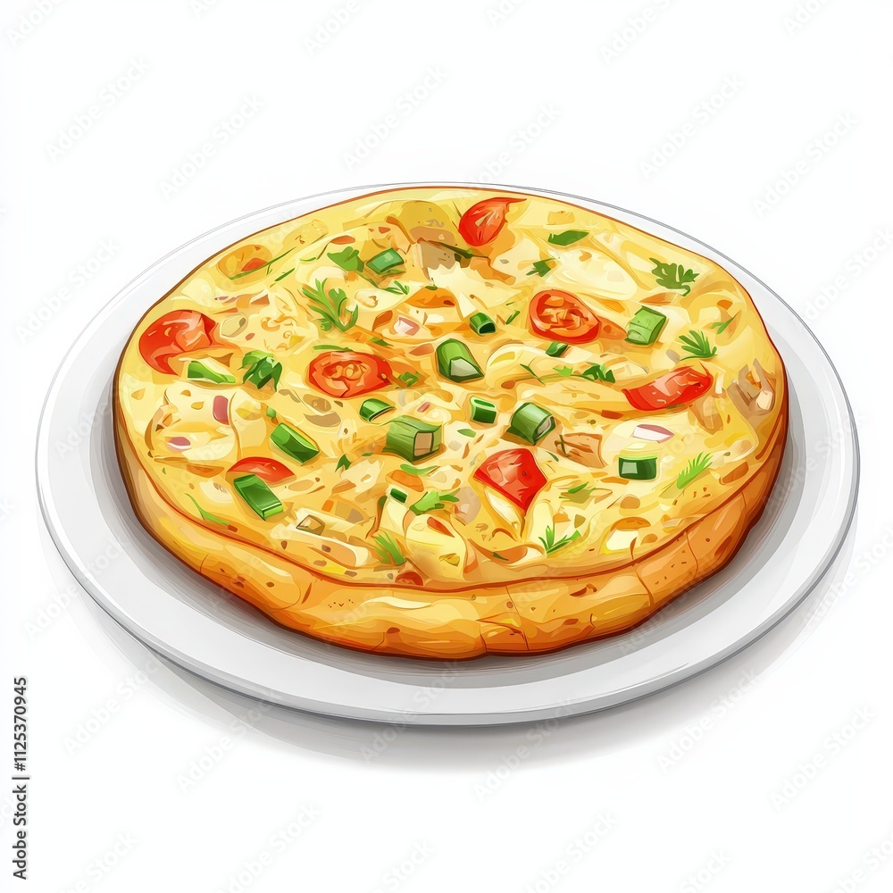 Spanish food tortilla national cuisine dish isolated on white background, colorful cartoon illustration Spanish food tortilla national cuisine dish isolated on white background, colorful cartoon illustration