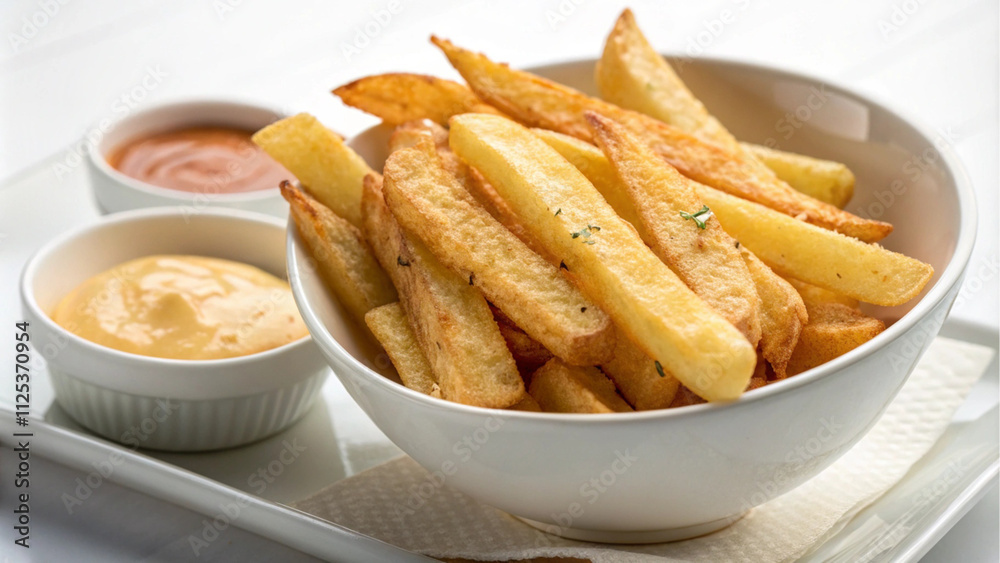 Crispy Golden French Fries with Dipping Sauces Crispy Golden French Fries with Dipping Sauces