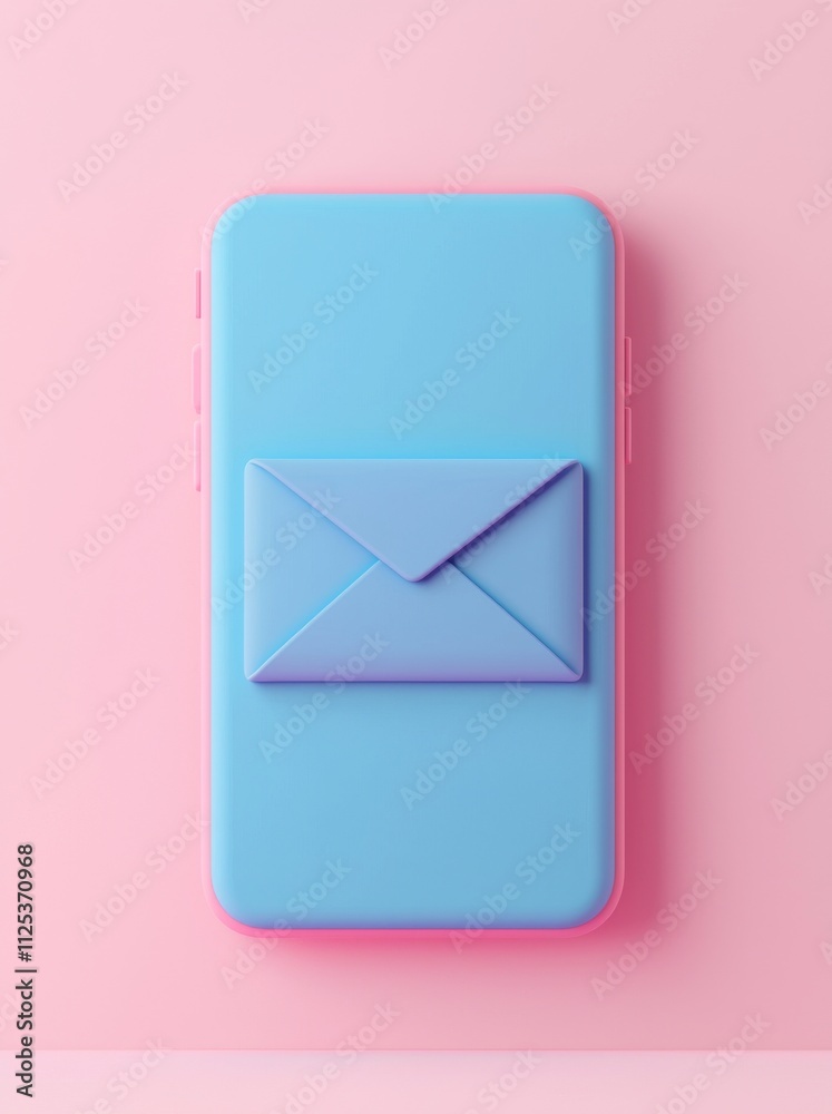 A smartphone displaying a new mail or message notification on a blue table, illustrating the concept of social network communication and text messaging. The vertical frame includes copy space. A smartphone displaying a new mail or message notification on a blue table, illustrating the concept of social network communication and text messaging. The vertical frame includes copy space.