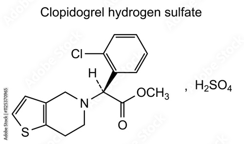 Chemical structure of clopidogrel hydrogen sulfate, drug substance