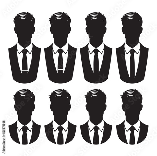 man formal tie set silhouette vector illustration