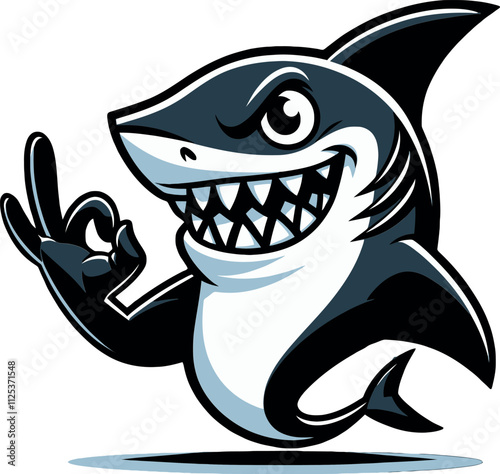 Funny Shark Silhouette Vector with Big Cartoon Eyes and Cheeky Grin - Transparent Background Illustration