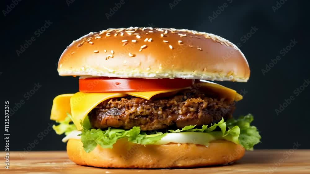 Fresh juicy cheeseburger. Prepare to be captivated by the close-up of a cheeseburger that is a symphony of flavors, with its juicy patty, melted cheese, and toasted bun. Fresh juicy cheeseburger. Prepare to be captivated by the close-up of a cheeseburger that is a symphony of flavors, with its juicy patty, melted cheese, and toasted bun.