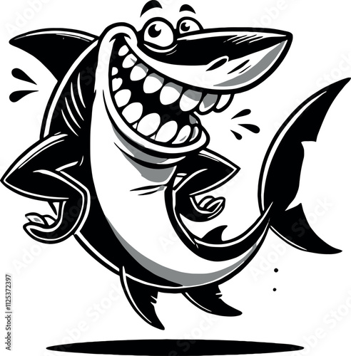 Funny Shark Silhouette Vector with Big Cartoon Eyes and Cheeky Grin - Transparent Background Illustration