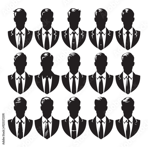 man formal tie set silhouette vector illustration