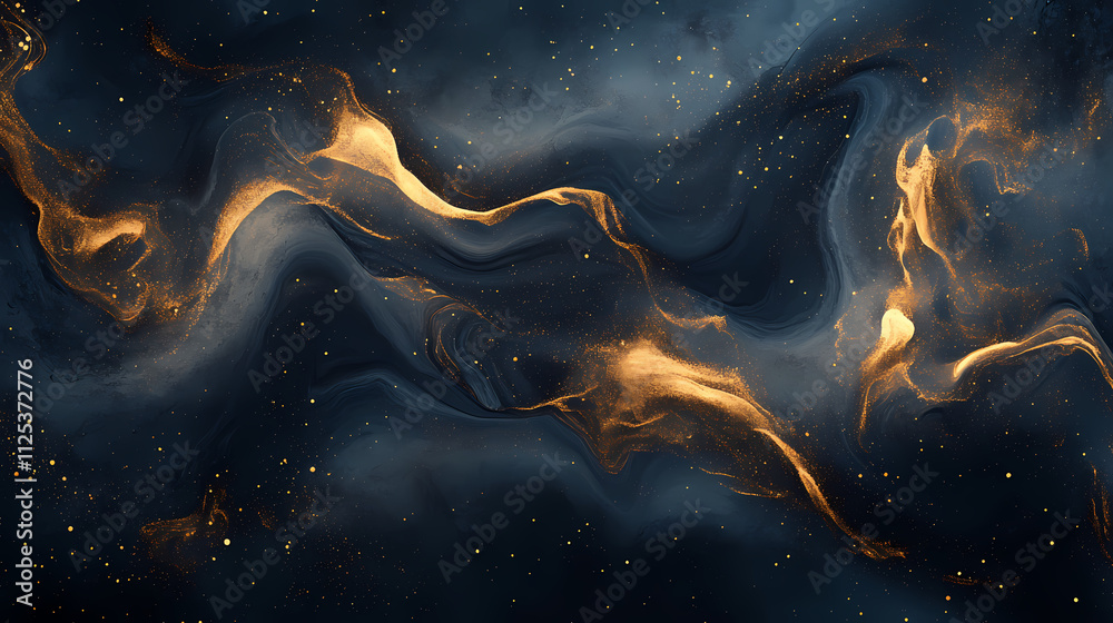 Fototapeta premium Abstract dark background with swirling gold smoke , smoke, gold, abstract, dark, background, texture, swirl, elegant. Radiant. Illustration