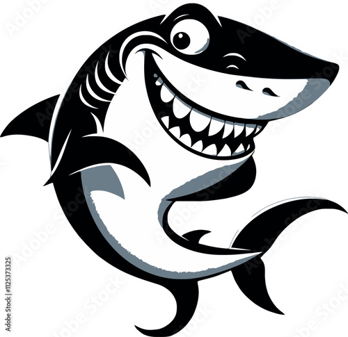 Funny Shark Silhouette Vector with Big Cartoon Eyes and Cheeky Grin - Transparent Background Illustration
