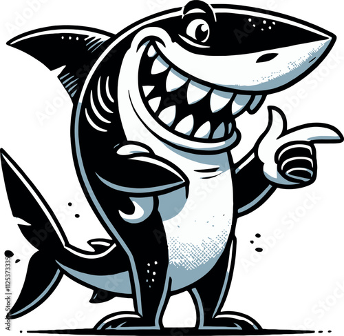 Funny Shark Silhouette Vector with Big Cartoon Eyes and Cheeky Grin - Transparent Background Illustration