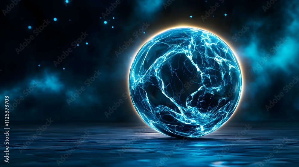Futuristic Energetic Orb with Electric Blue Glow in Abstract Space, Surrounded by Mysterious Dark Background and Sparkling Light Effects for Enigmatic Visual Projects Futuristic Energetic Orb with Electric Blue Glow in Abstract Space, Surrounded by Mysterious Dark Background and Sparkling Light Effects for Enigmatic Visual Projects