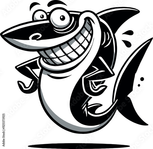 Funny Shark Silhouette Vector with Big Cartoon Eyes and Cheeky Grin - Transparent Background Illustration