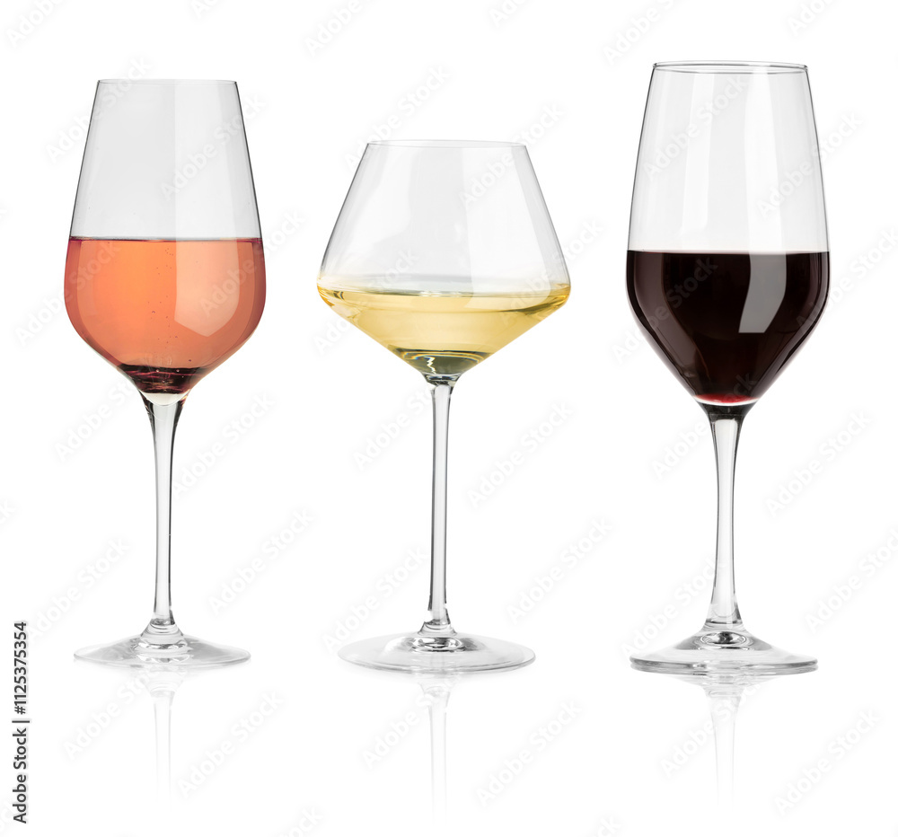 Glasses with different wines isolated on white, set Glasses with different wines isolated on white, set