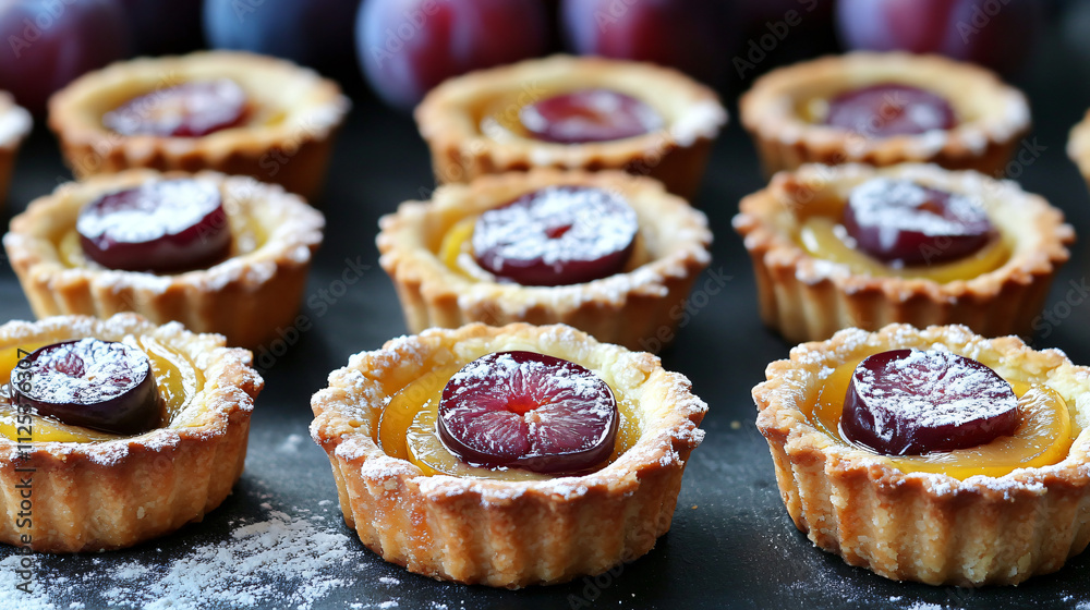 Mini plum tarts with almond filling. Mini plum tarts with almond filling.