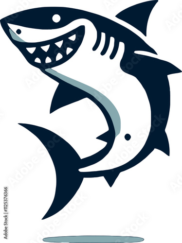 Funny Shark Silhouette Vector with Big Cartoon Eyes and Cheeky Grin - Transparent Background Illustration