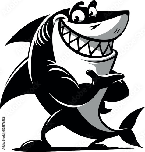 Funny Shark Silhouette Vector with Big Cartoon Eyes and Cheeky Grin - Transparent Background Illustration