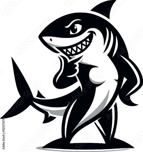 Funny Shark Silhouette Vector with Big Cartoon Eyes and Cheeky Grin - Transparent Background Illustration