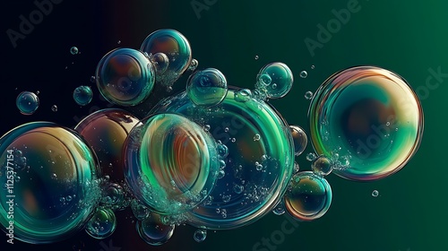 A Playful Scene of Colorful Bubbles Floating Against a Vibrant Green Background