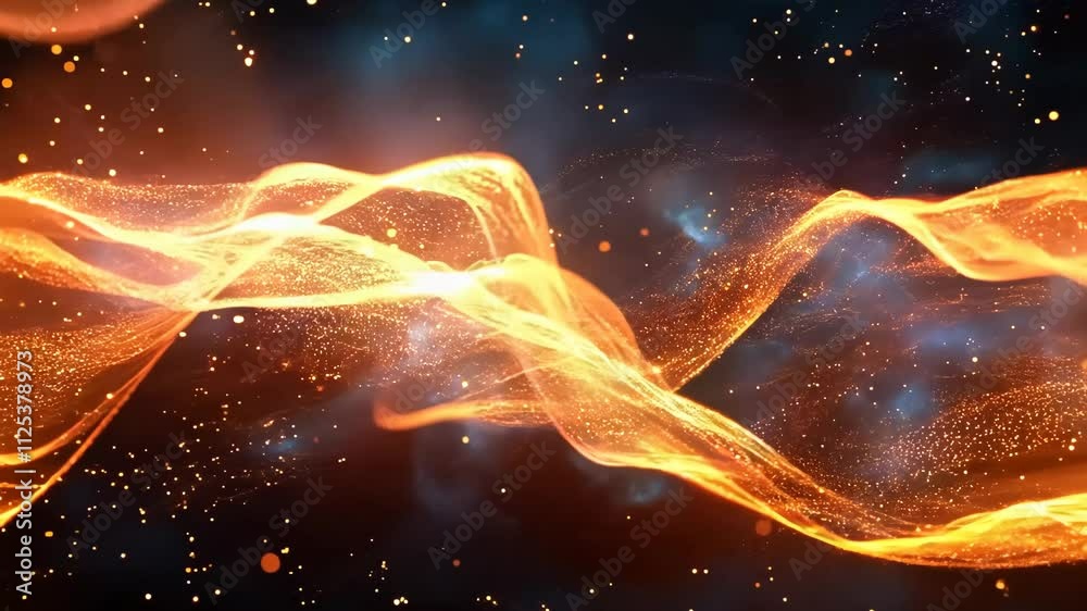 A long, orange flame with a lot of sparkles. The flame is surrounded by a lot of sparkles, which gives the impression of a fiery explosion