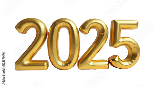 Happy New Year 2025. realistic golden balloons on transparent background Decorative design elements. Object render 3d Balloon with ribbon. Celebrate party Poster, banner, greeting card. Festive PNG 