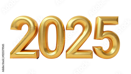 Happy New Year 2025. realistic golden balloons on transparent background Decorative design elements. Object render 3d Balloon with ribbon. Celebrate party Poster, banner, greeting card. Festive PNG 