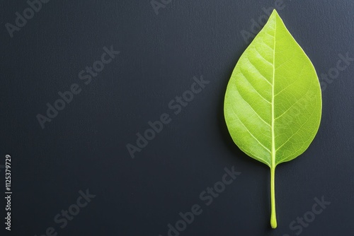 Waste reduction illustrated by a minimalist sculpture of a single leaf, bold black background, sustainability and efficiency concept.