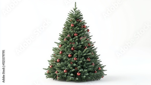 Christmas tree with decorations, isolated on white background, 3D illustration, 3d render 