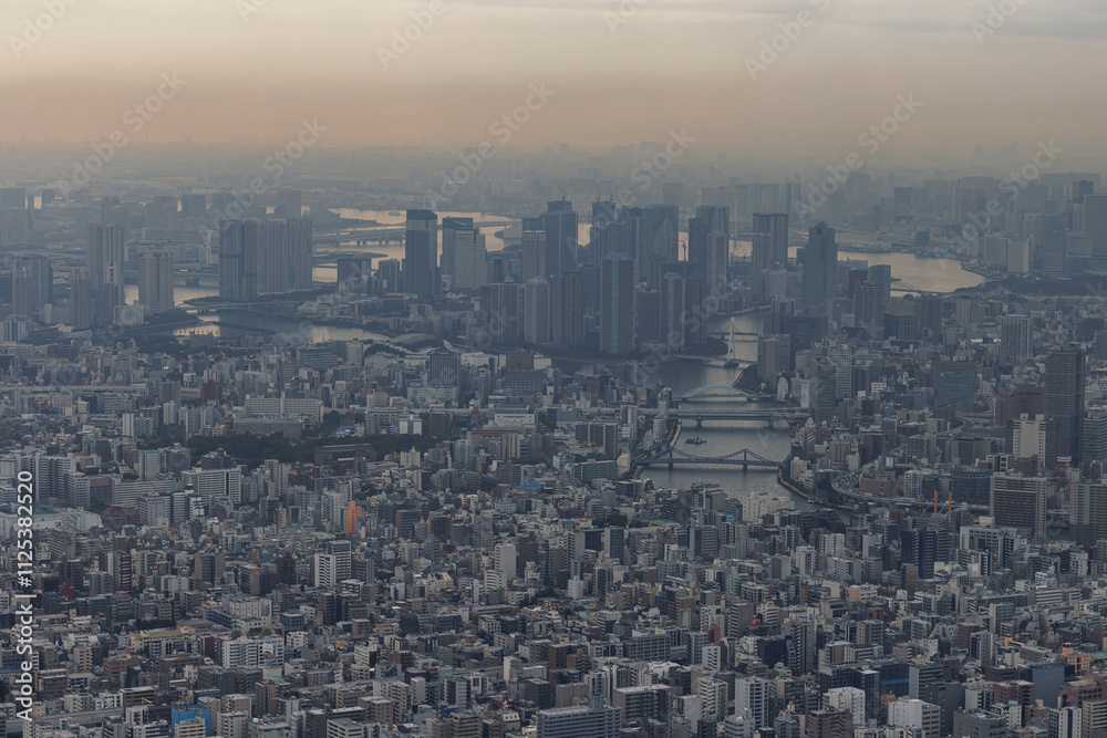 Aerial View of an Big City Urban Landscape at Dusk time Aerial View of an Big City Urban Landscape at Dusk time