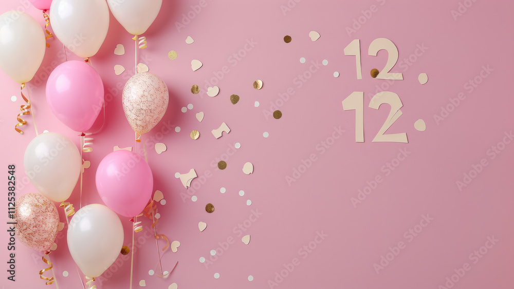 Pink Birthday Celebration With Number 12 Balloons And Party Decorations