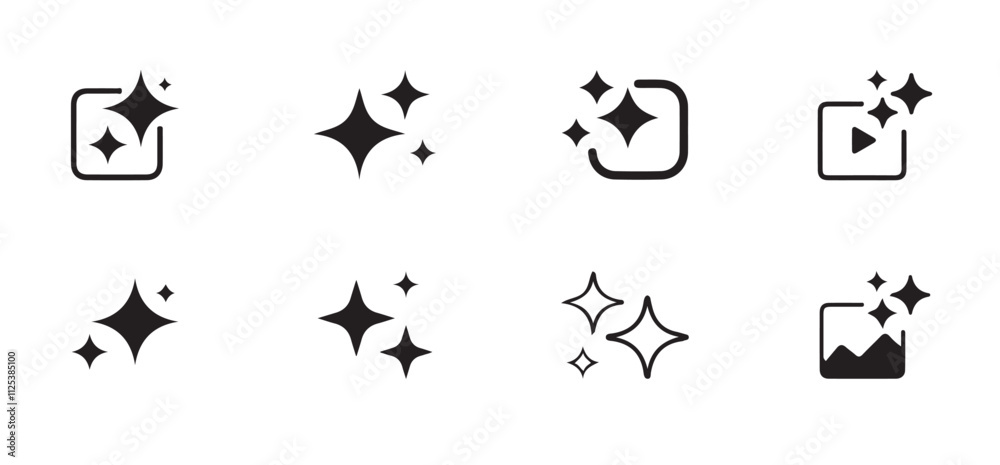 AI generate icon set. Sparkle Icon Set. AI star and square, artificial intelligence. Vector Illustration Design AI generate icon set. Sparkle Icon Set. AI star and square, artificial intelligence. Vector Illustration Design