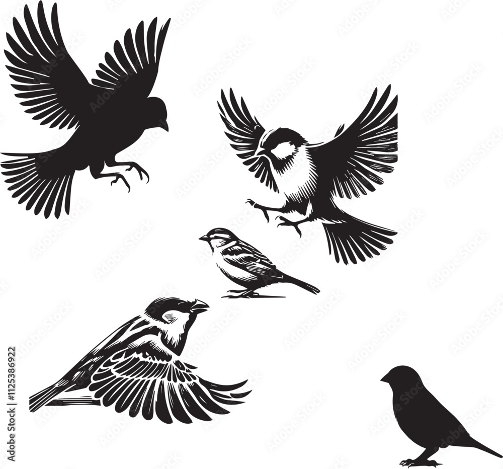 Obraz premium silhouette of clean vector of sparrow isolated