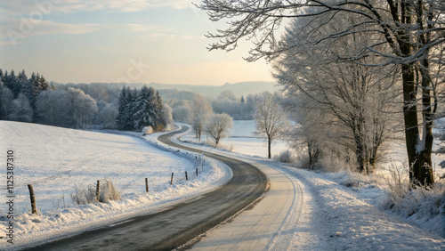 Winding Winter Road Through Snowy Landscape