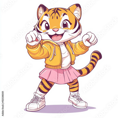 A vector design of an animated, cute tiger dressed in sportswear