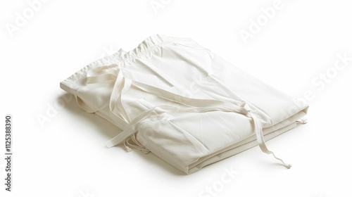 A neatly folded white garment, likely a medical gown or robe, designed for comfort and hygiene.