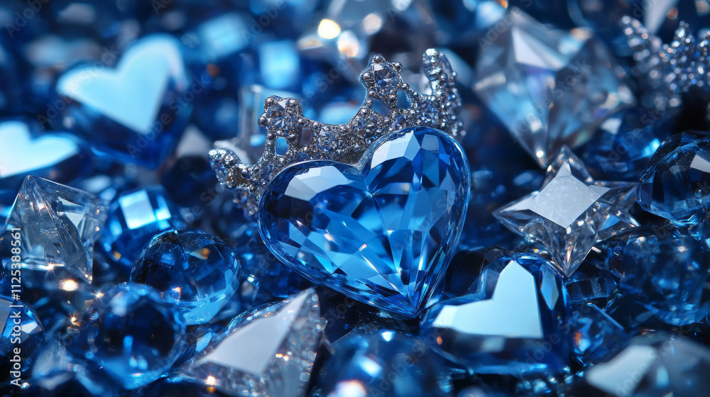Game icons of diamond crystals in abstract, star, heart, and crown shape. Vector cartoon set of blue shiny gems or stones of glass, ice or rhinestone isolated on background Game icons of diamond crystals in abstract, star, heart, and crown shape. Vector cartoon set of blue shiny gems or stones of glass, ice or rhinestone isolated on background