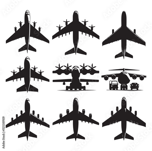 airplanes set silhouette vector illustration