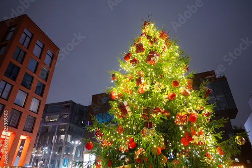 Beautiful Christmas tree in the Rotermann quarter in Tallinn. photo