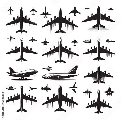 airplanes set silhouette vector illustration